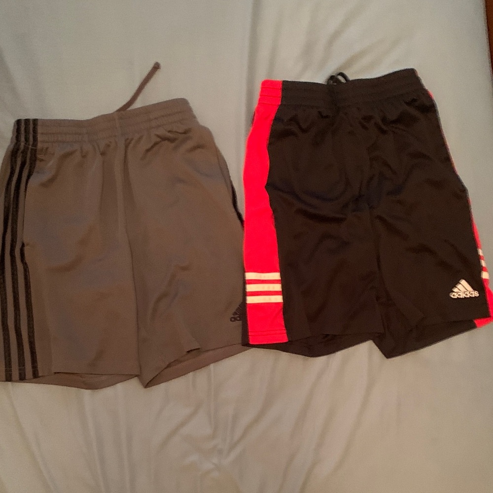 Adidas Kids Shorts - Gray and Black with Red Stripes
